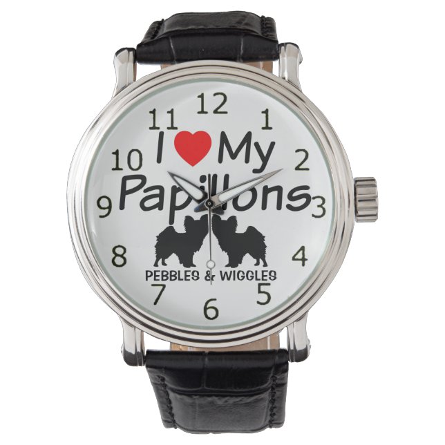 Ik hou van mijn twee Papillon Dogs horloge (Voorkant)