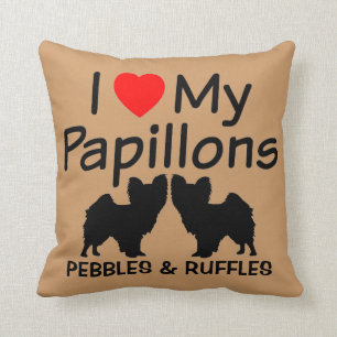 Ik hou van mijn twee Papillon honden kussen