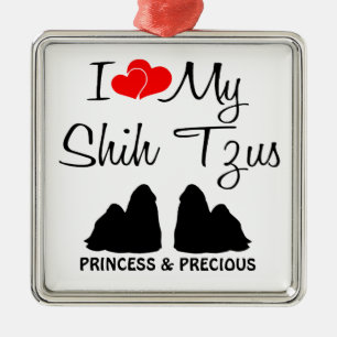 Ik hou van mijn twee Shih Tzus Metalen Ornament