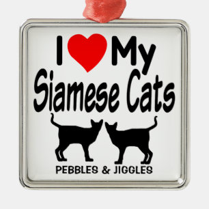 Ik hou van mijn twee Siamese katten Metalen Ornament