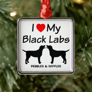 Ik hou van mijn TWO Black Lab-honden Metalen Ornament