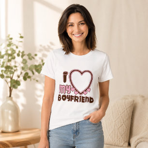 Ik hou van mijn vriend aangepaste foto hart bruin t-shirt