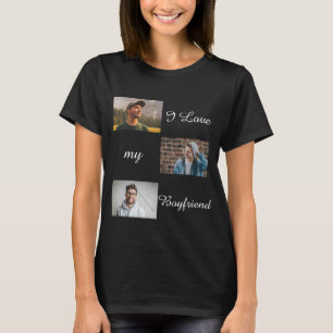 Ik hou van mijn vriend Custom Photo Collage Black T-shirt