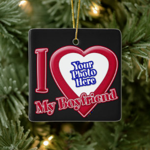 Ik hou van mijn vriend Foto Red Heart Black Keramisch Ornament