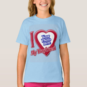 Ik hou van mijn vriend Foto Red Heart Light Blue T-shirt