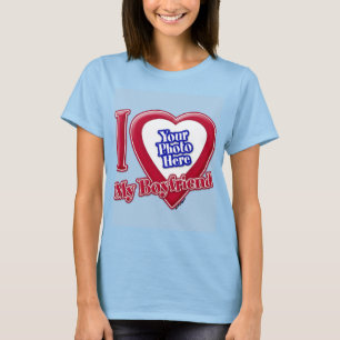Ik hou van mijn vriend Foto Red Heart Light Blue T-shirt