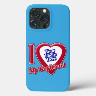 Ik hou van mijn vriend foto rood hart teal iPhone 13 pro hoesje