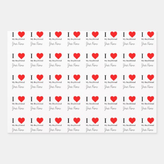 Ik hou van mijn vriend & rood hart gepersonaliseer inpakpapier vel (Voorkant 3)