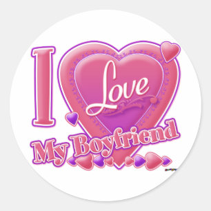 Ik hou van mijn vriend roze/paars - hart ronde sticker