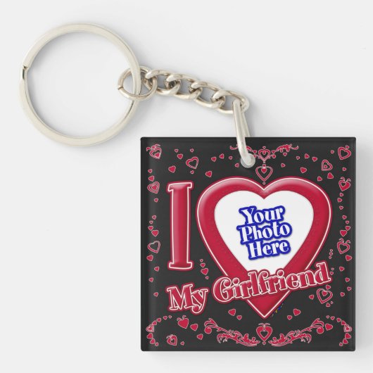 Ik hou van mijn Vriendin Foto Red Black Sleutelhanger (Voorkant)