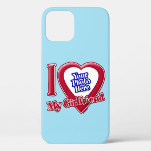 Ik hou van mijn Vriendin Foto Red Heart Blue Horiz iPhone 12 Hoesje