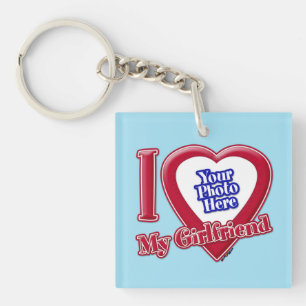 Ik hou van mijn Vriendin Foto Red Heart Blue Horiz Sleutelhanger