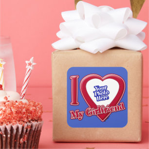 Ik hou van mijn Vriendin Foto Red Heart D R Blue Vierkante Sticker