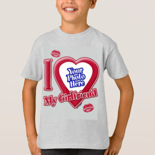 Ik hou van mijn Vriendin Foto Red Heart Kiss Gray T-shirt