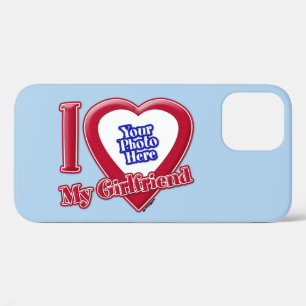 Ik hou van mijn Vriendin Foto Red Heart Light Blue iPhone 12 Hoesje