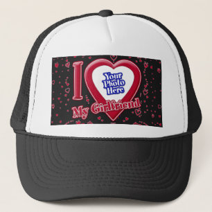 Ik hou van mijn Vriendin Foto Red Hearts Black Trucker Pet