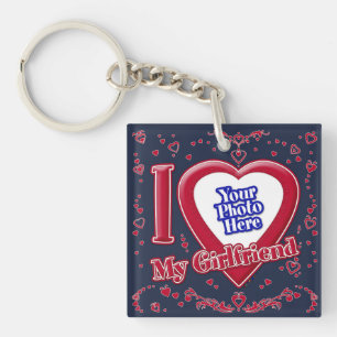 Ik hou van mijn Vriendin foto Red Hearts Navy Sleutelhanger