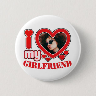 Ik hou van mijn Vriendin gepersonaliseerde foto te Ronde Button 5,7 Cm