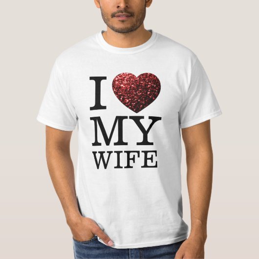 Ik hou van mijn vrouw, aangepaste tekst, rood hart t-shirt (Voorkant)