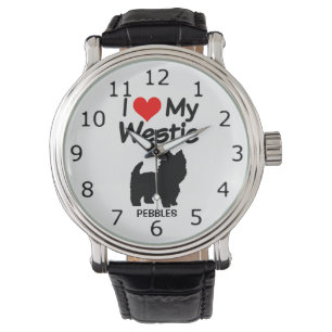 Ik hou van mijn Westie Dog Silhouette Horloge