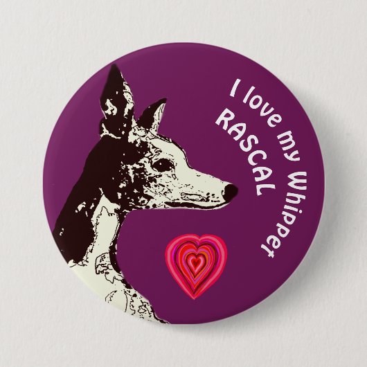 Ik hou van mijn Whippet Ronde Button 7,6 Cm (Voorkant)