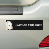 Ik hou van mijn White Boxer Dog Art Bumpersticker (Op auto)
