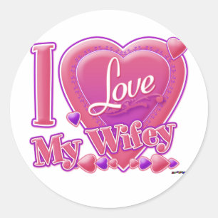 Ik hou van mijn wifey roze/paars hart ronde sticker