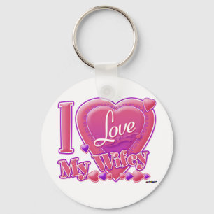 Ik hou van mijn wifey roze/paars hart sleutelhanger