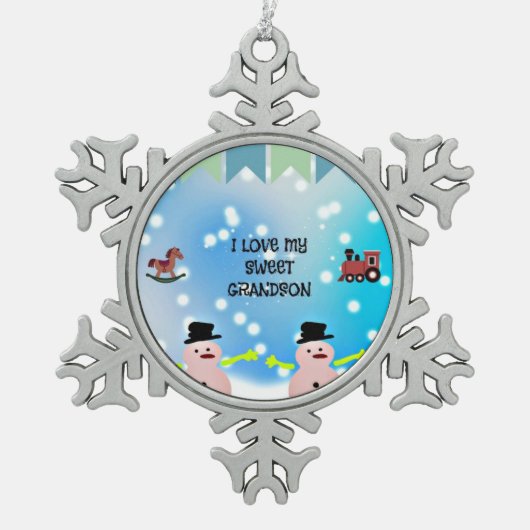 Ik hou van mijn zoete kleinzoon tin sneeuwvlok ornament (Voorkant)