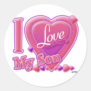 Ik hou van mijn zoon roze/paars - hart ronde sticker