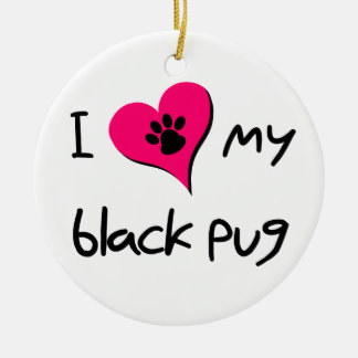 Ik hou van mijn zwarte pug afdrukken op het roze h keramisch ornament