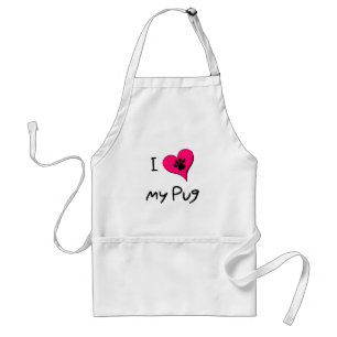 Ik hou van mijn zwarte pug afdrukken op het roze h standaard schort