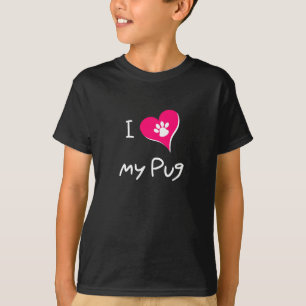 Ik hou van mijn zwarte pug afdrukken op het roze h t-shirt
