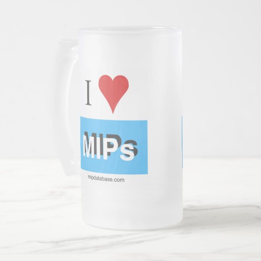 Ik hou van MIP's 3 mok van gefronst glas (Voorkant links)