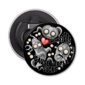 Ik hou van monsters omdat mensen klote zijn button flesopener (Voorkant)