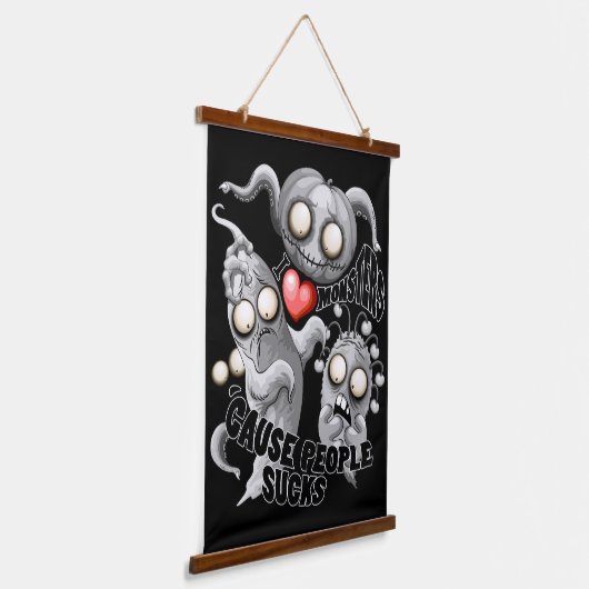 Ik hou van monsters omdat mensen klote zijn hangend wandkleed (Gebogen)