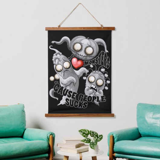 Ik hou van monsters omdat mensen klote zijn hangend wandkleed (Woonkamer)