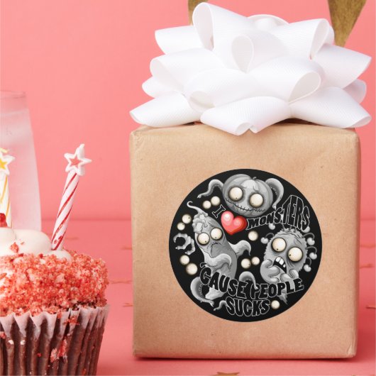 Ik hou van monsters omdat mensen klote zijn ronde sticker (Feest)