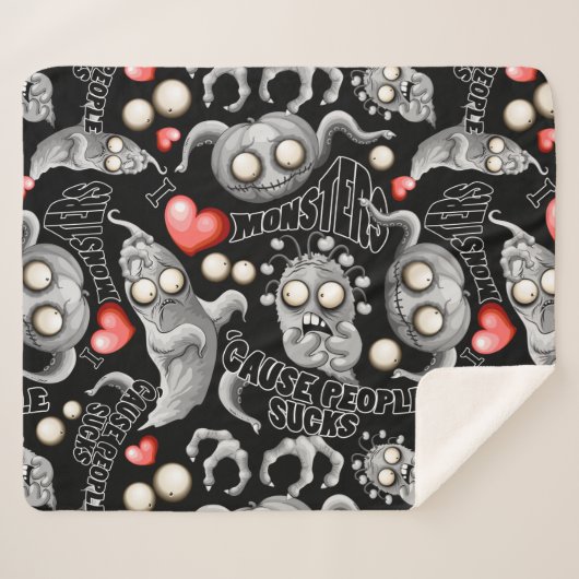 Ik hou van monsters omdat mensen klote zijn sherpa deken (Voorkant (horizontaal))
