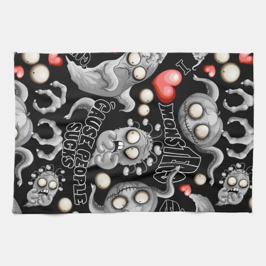 Ik hou van monsters omdat mensen klote zijn theedoek (Horizontaal)