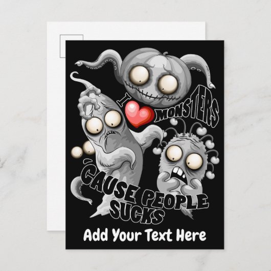 Ik hou van monsters omdat mensen klote zijn uitnodiging briefkaart (Voorkant / Achterkant)