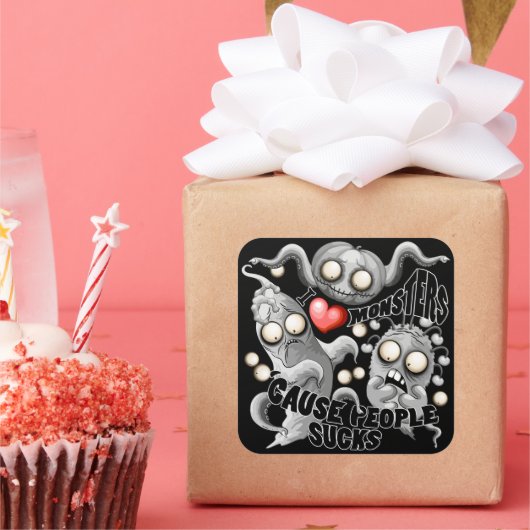 Ik hou van monsters omdat mensen klote zijn vierkante sticker (Feest)