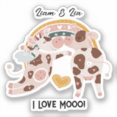 Ik hou van Mooo Cute Koe Gepersonaliseerd hem haar Sticker (Voorkant)