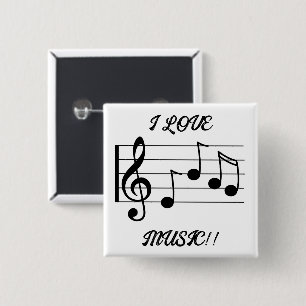 IK HOU VAN MUZIEK!! Knop Vierkante Button 5,1 Cm