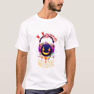 Ik hou van muziek Smiley Koptelefoon DJ-vibe wit T-shirt