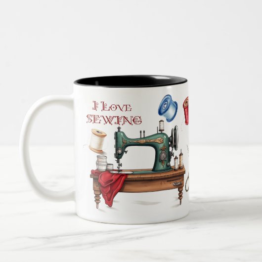 Ik hou van naaien tweekleurige koffiemok (Links)