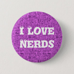 Ik hou van nerds roze knop ronde button 5,7 cm