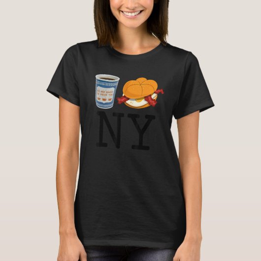 Ik hou van Ny New York Bacon Ei en Kaas en Koffie T-shirt (Voorkant)