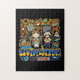 Ik hou van Oekraïne Doodle met Oekraïense vlag Legpuzzel