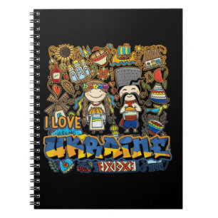 Ik hou van Oekraïne Doodle met Oekraïense vlag Notitieboek